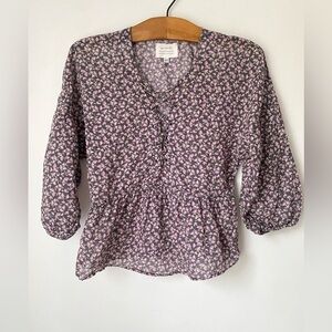MCGUIRE Top Women’s XS Black and Purple Floral Blouse Cottagecore 100% Cotton